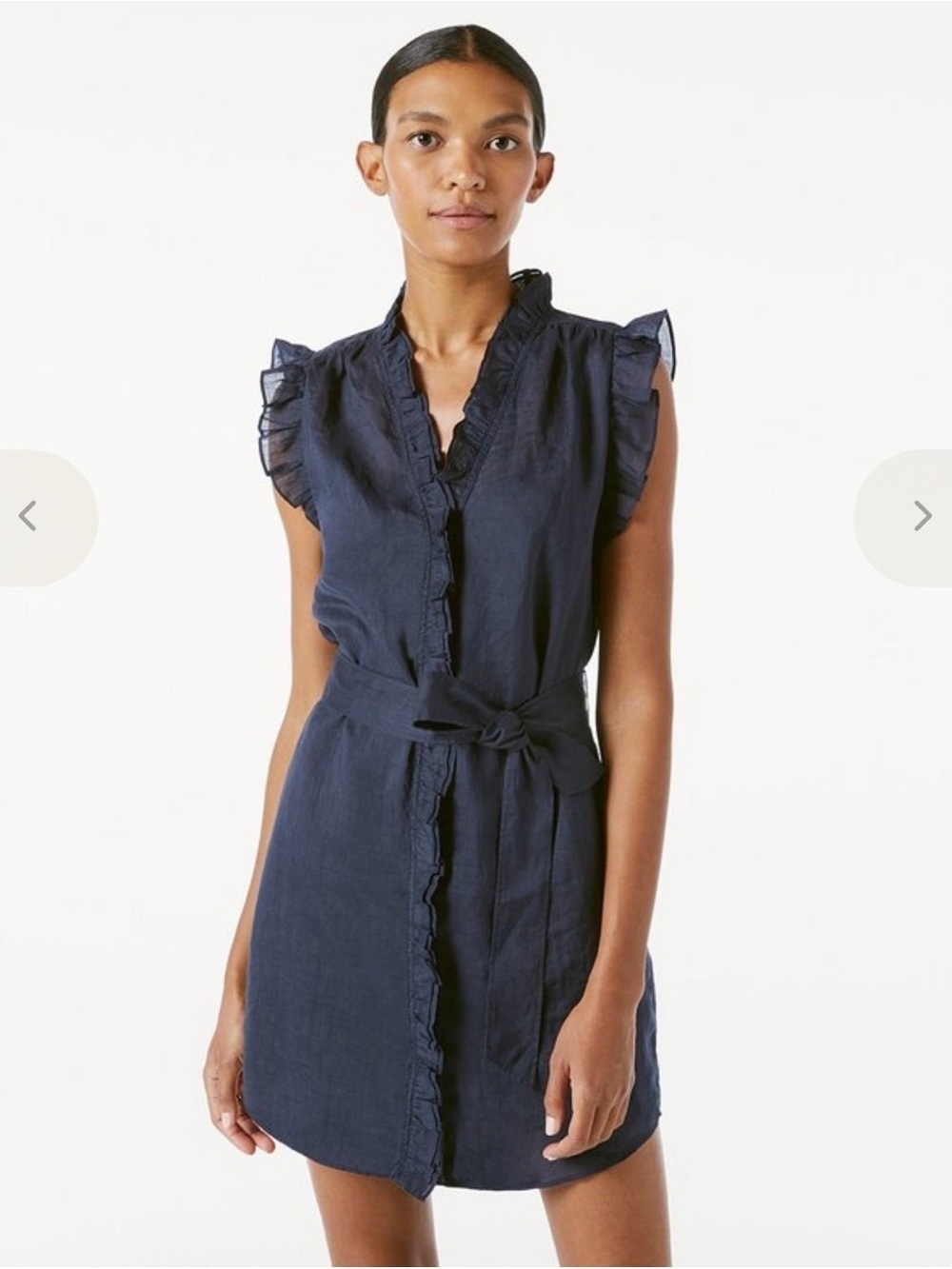 Frame Denim black Ruffle-Trim Tie-Waist Mini Dress with removable slip